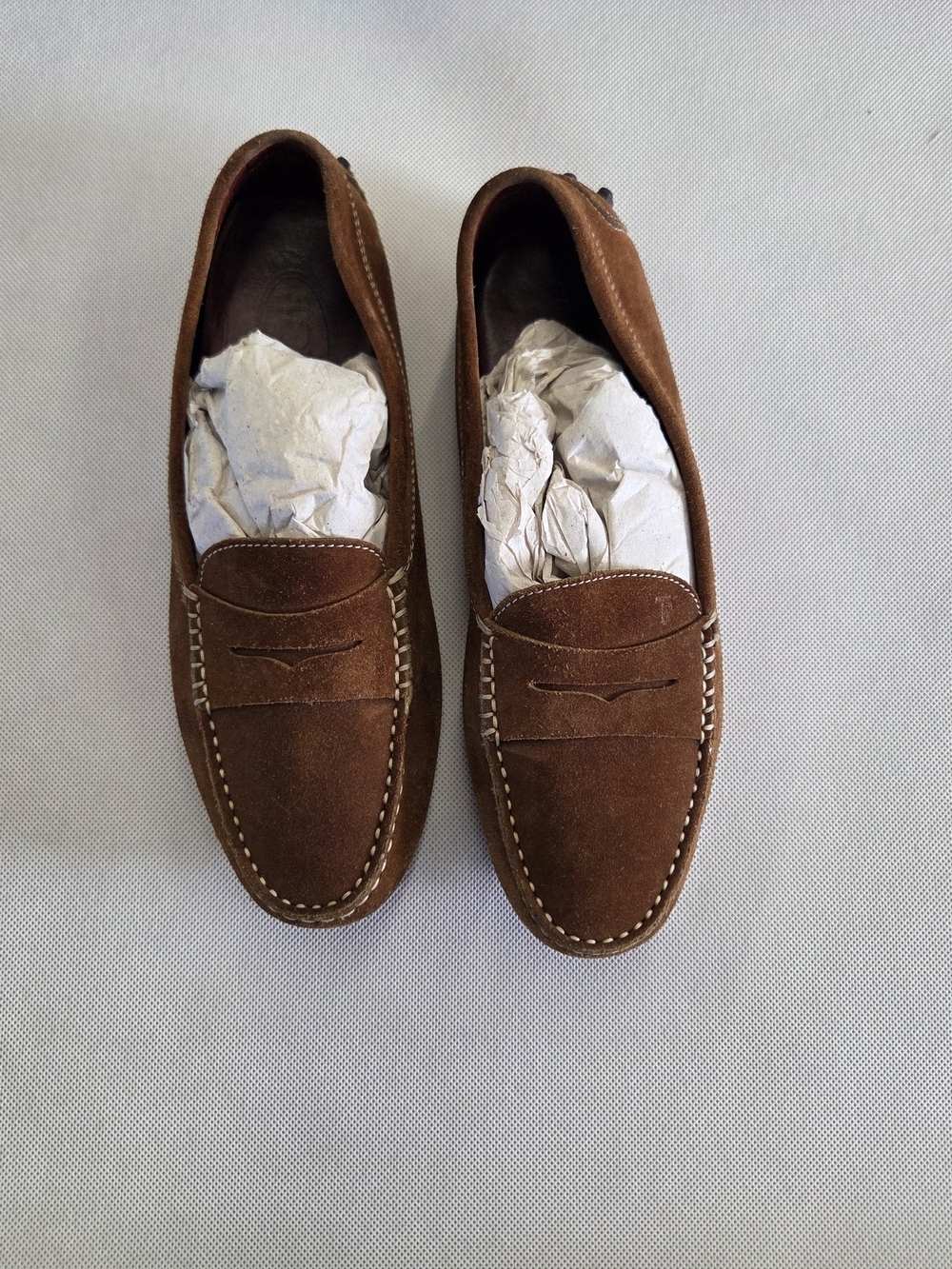 Tod's Brown Suede Penny Loafers with Contrast Stitching